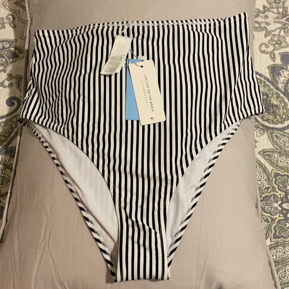 Black and white striped High Waist Bikini Bottom